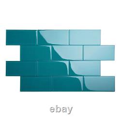 Giorbello Glass Subway Backsplash Tile, 3 x 6, Dark Teal 3x6 (5 Square Feet)