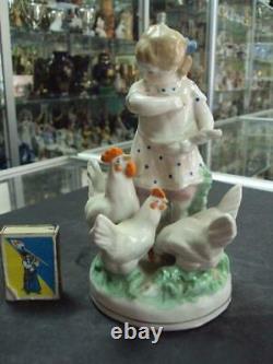 Girl with Chickens Birds Poultry Dulevo 1956 USSR Porcelain Figurine 3401u