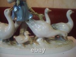 Girl with geese European porcelain figurine Vintage 3896u