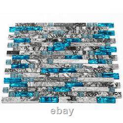 Glass Backsplash Tile Caribbean Sea style Gray Marble Mosaic Sea Blue 12 Sheet