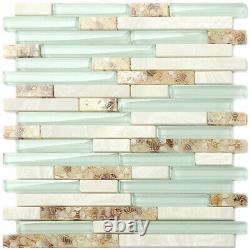Glass Beach Style Shell Tile Sea Green Interlocking Kitchen Backsplash Mosaic