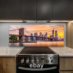 Glass Kitchen Splashback Tile Stove Panel Sunset in New York City 125x50