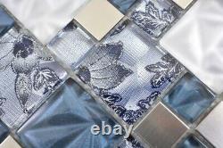 Glass Mosaic Combination Steel Grey Blue Mosaic Tiles Wall Mirror Tiles Kitchen