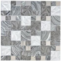 Glass Mosaic Combination Steel Mix Grey Black Mosaic Tiles Wall Mirror Tiles