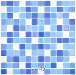 Glass Mosaic Fluorescent Blue White Mosaic Tiles Wall Mirror Tiles Kitchen