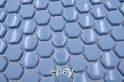 Glass Mosaic Hexagonal Sechseckmosaik Blue Shiny Matte Mosaic Tiles Wall