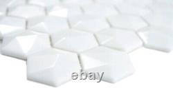 Glass Mosaic Hexagonal Sechseckmosaik White 3D Mosaic Tiles Wall
