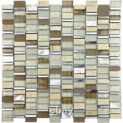 Glass Mosaic Random Mix Aluminum Sea Shell Mother Of Pearl Tile Backsplash Warm