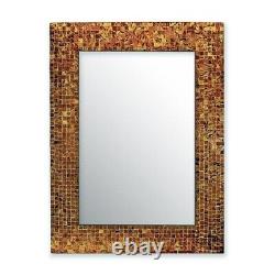 Glass Mosaic Tile Accent Wall Mirror Brown 18 in W x 24 in H x 1 In D