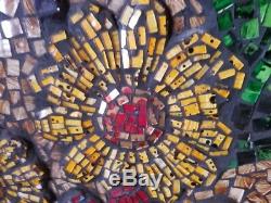 Glass Mosaic Tile Art Flowers Floral Red Yellow 3D Wall Art Decor LARGE, HEAVY