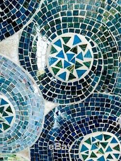 Glass Mosaic Tile Art Swirls in Blues 3D Wall Art Decor LARGE, HEAVY