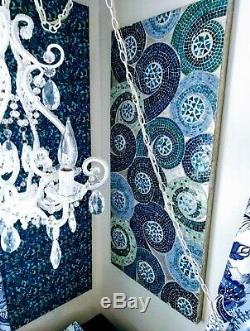 Glass Mosaic Tile Art Swirls in Blues 3D Wall Art Decor LARGE, HEAVY