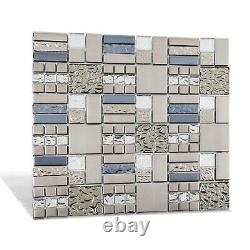 Glass Mosaic Tile Grey and Silver 12 x 12 Inch for Kitchen Backsplash Bathroo