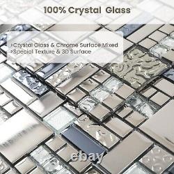 Glass Mosaic Tile Grey and Silver 12 x 12 Inch for Kitchen Backsplash Bathroo
