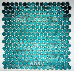 Glass Mosaic Tile Penny Round Aqua 12 x 12 Sheet 5 sheets