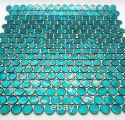 Glass Mosaic Tile Penny Round Aqua 12 x 12 Sheet 5 sheets