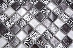 Glass Mosaic Tiles Black Shiny Zebra Wall Kitchen Bath Shower M