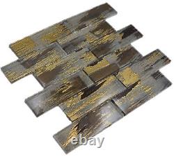 Glass Mosaic Tiles Black with Gold Shiny Wall Kitchen Bath Shower, M