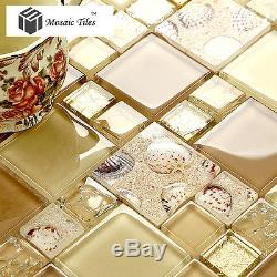 Glass Mosaic Wall Tile Inner Seashell Beige Brown for Backsplashes Kitchen Bath