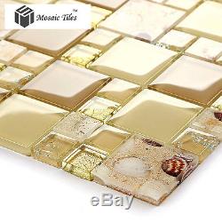 Glass Mosaic Wall Tile Inner Seashell Beige Brown for Backsplashes Kitchen Bath