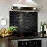Glass Splashback Kitchen Tile Cooker Panel ANY SIZE Black Brick Dark Wall 0419