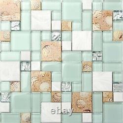 Glass Stone Mosaic Wall Tile Lake Green Beach Style House Coastal Backsplash