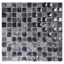Glass Stone Tile Mosaic Electra Squares Kitchen Bathroom Wall Backsplash Black