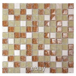 Glass Stone Tile Mosaic Electra Squares Kitchen Bathroom Wall Backsplash Tan