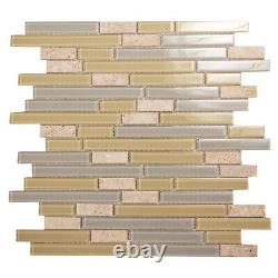 Glass Stone Tile Mosaic GD Linear Kitchen Bathroom Shower Wall Backsplash Beige