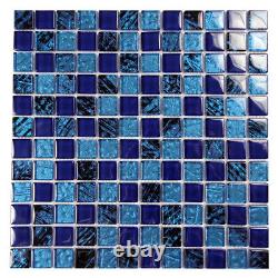 Glass Swimming Pool Tile Splash Shower Wall Floor Waterline Black & Blue