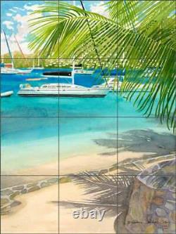 Glass Tile Backsplash Evelyn Jenkins Drew Sailboat Art Mural RW-EJD008