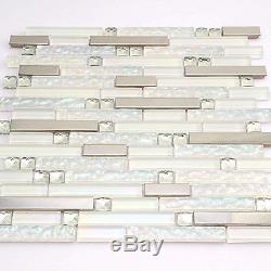 Glass Tile White Kitchen Mosaic Bathroom Wall Tile Backsplash Iridescent Tiles