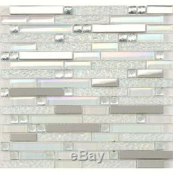 Glass Tile White Kitchen Mosaic Bathroom Wall Tile Backsplash Iridescent Tiles