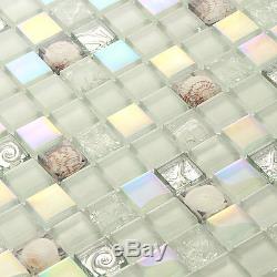 Glass Tile White Shell Mosaic tile Iridescent Backsplash Subway Wall Sheet11PCS
