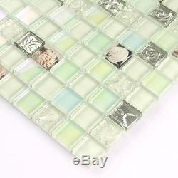 Glass Tile White Shell Mosaic tile Iridescent Backsplash Subway Wall Sheet11PCS
