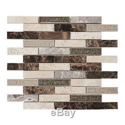 Glass Travertine Emperador Marble Stone Beige Brown Mosaic Tile Wall Backsplash