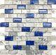 Glass and Stone Subway Tile 1x2 Royal Blue & Gray Polished Mosaic Backsplash