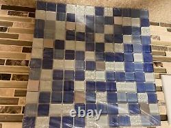 Glass bathroom shower wall tile blue and silver
