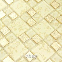 Gold Mosaic Tile Mirror Backsplash Yellow Tiles Bathroom Flower Mosaic 11PCS