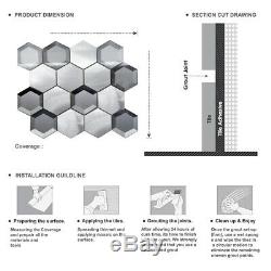 Gray Aluminum Glass Hexagon Modern Mosaic Tile Metallic Backsplash Kitchen Wall