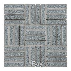 Gray Blue Crackle Glass Basketweave Parquet Mosaic Tile Kitchen Wall Backsplash