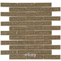 Gray Crackle Glas Mosaic Tile Brick Joint Pattern Kitchen Shower Wall Backsplash