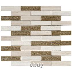 Gray Crackle Glass Mosaic Tile White Oak Marble Brick Joint Kitchen Backsplash