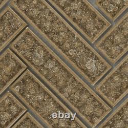 Gray Crackled Glass Mosaic Tile Herringbone Pattern Kitchen Shower Backsplash
