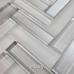 Gray Glass Blend Metallic Cold Spray and Matted Glass Mosaic Tile Herringbone