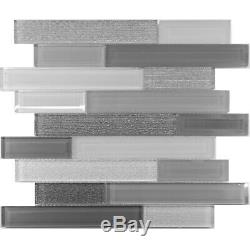 Gray Glass Texture Interlock Mosaic Tile Shower Kitchen Wall Backsplash