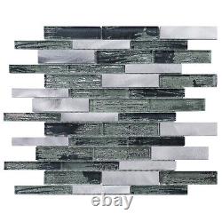 Gray Hand Brushed Infused Glass Aluminum Metallic Mosaic Tile Kitchen Backsplash