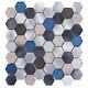 Gray Marble Blue Glass Metallic Aluminum Hexagon Mosaic Kitchen Bath Backsplash