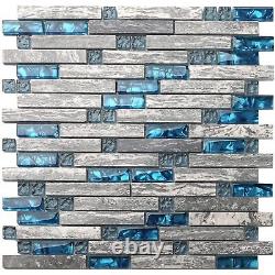 Gray Marble Tile for Kitchen Backsplash 12 in. X 12 in. X 8 mm Teal Blue Glas