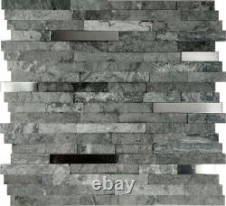 Gray Natural Stone Stainless Steel Insert Mosaic Tile